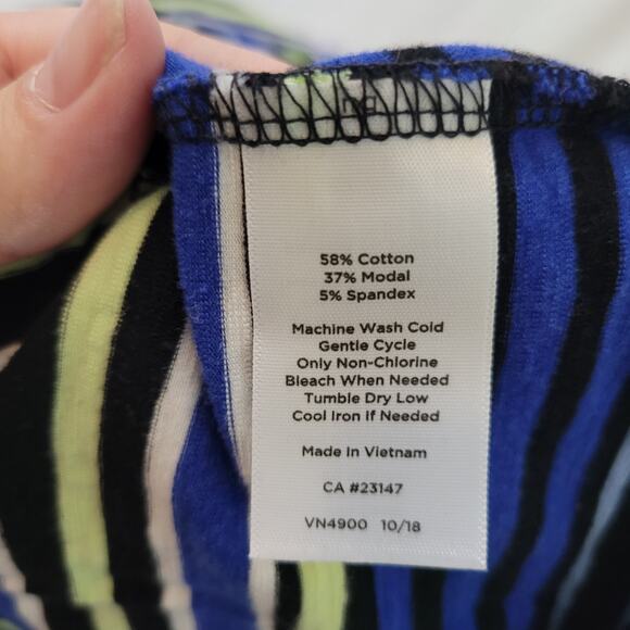 T By Talbots Size MP Striped Maxi Skirt Side Slit Lime Green Black Blue Casual - Picture 8 of 10